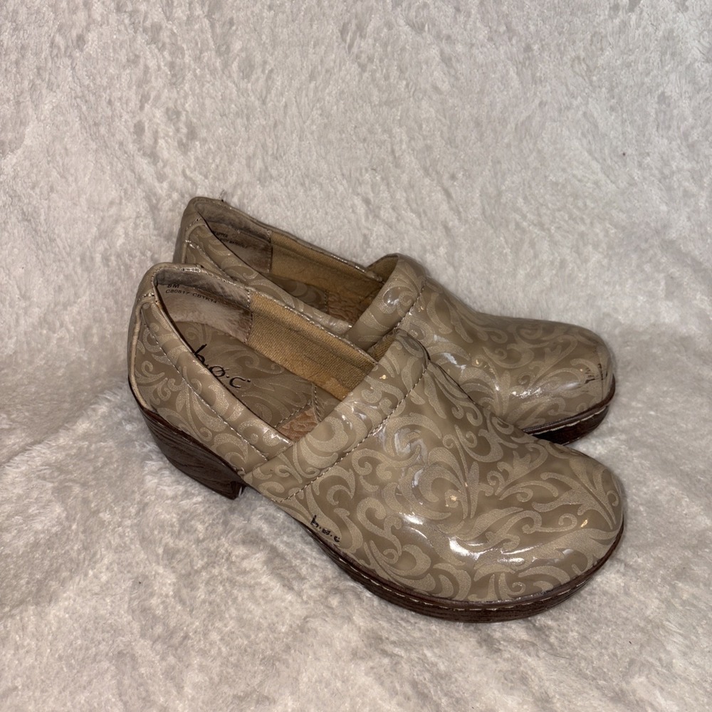 BOC Born Concept Shoes Peggy Slip On Tooled Clogs Tan Leather Wedge Size‎ 8